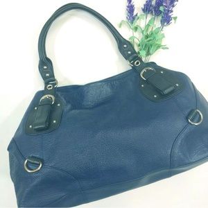 B-Collective by Buxton Navy Blue Leather Large Hobo Bag Purse Tote